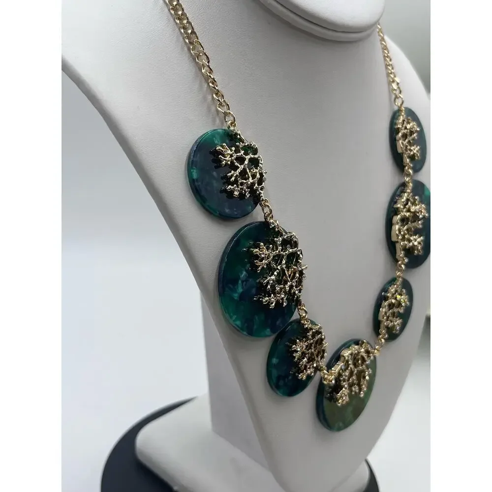 Lilly Pulitzer Coral Cove Emerald Isle Green Round Disc Crystal‎ Necklace New